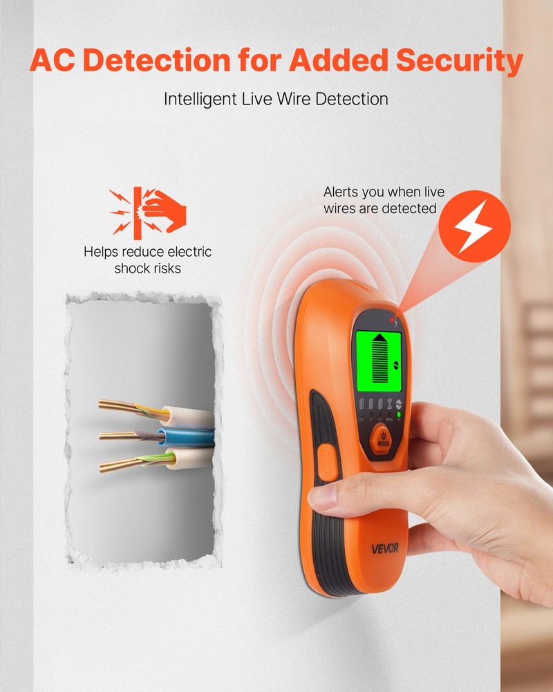 VEVOR Stud Finder Wall Scanner 5 in 1 Electronic Wall Stud Detector LCD Orange