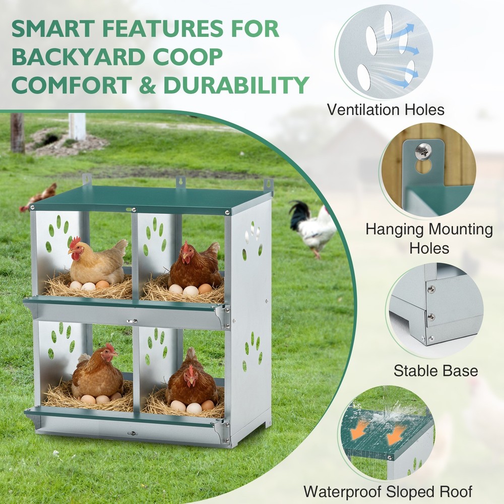 EAGLE PEAK 4-Hole Wall Mounted Chicken Nesting Box Laying Box for Chicken Coops
