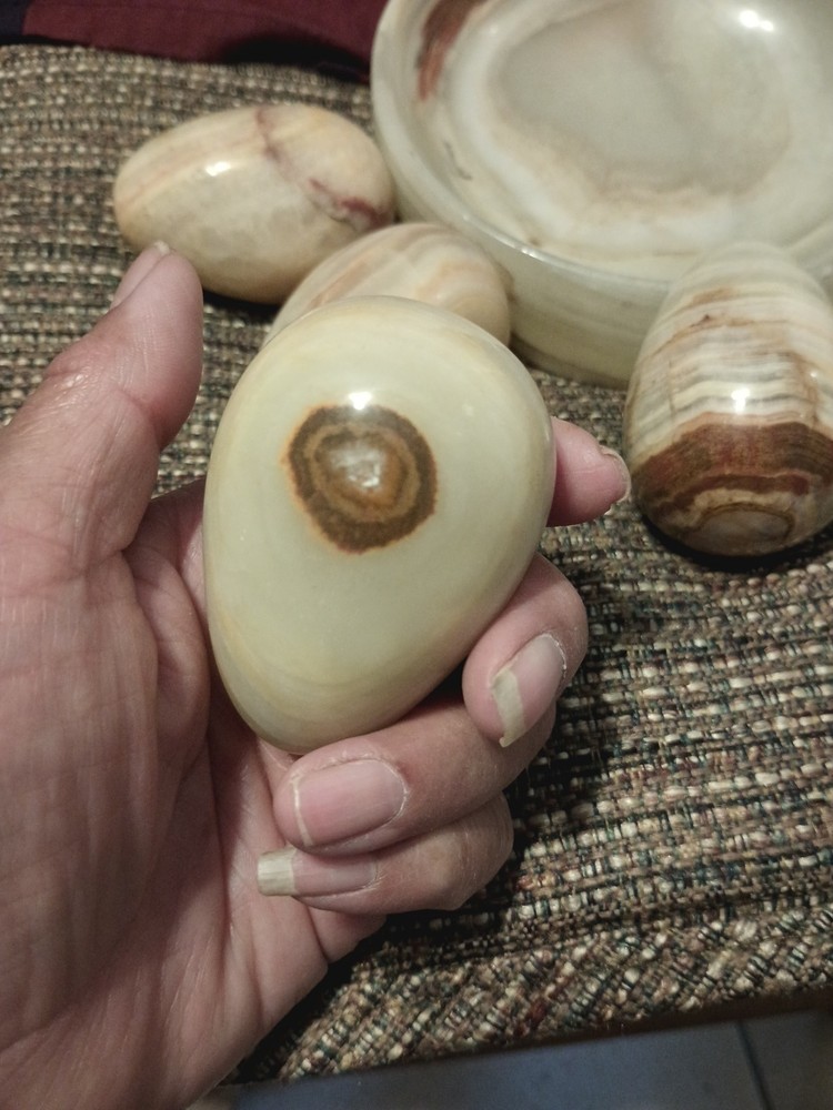 Onyx Marble Stone Five Eggs And Matching Dish Holder