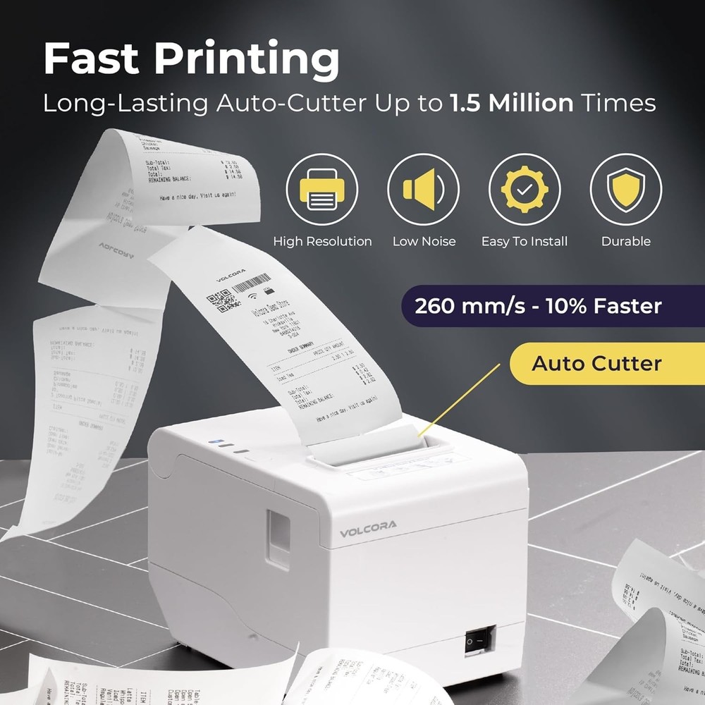 Thermal Receipt Printer, 80mm POS Printer w/Auto Cutter, USB/Ethernet Interface