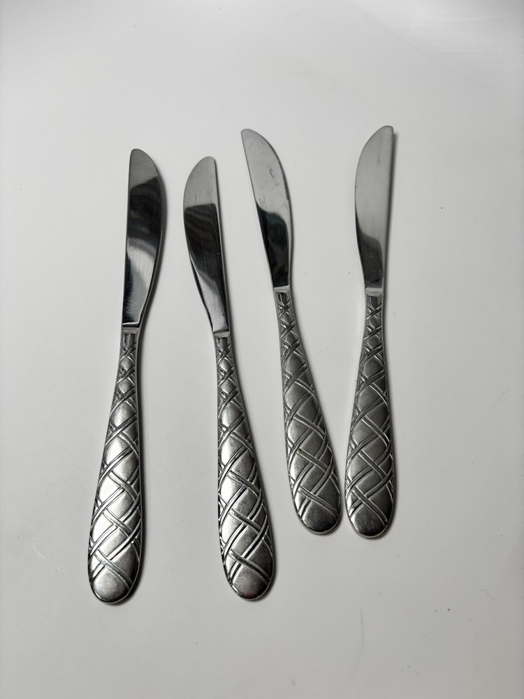 Cambridge Stainless Jasmine Sand Cross Hatch Flatware Dinner Knife Replace Lot 4