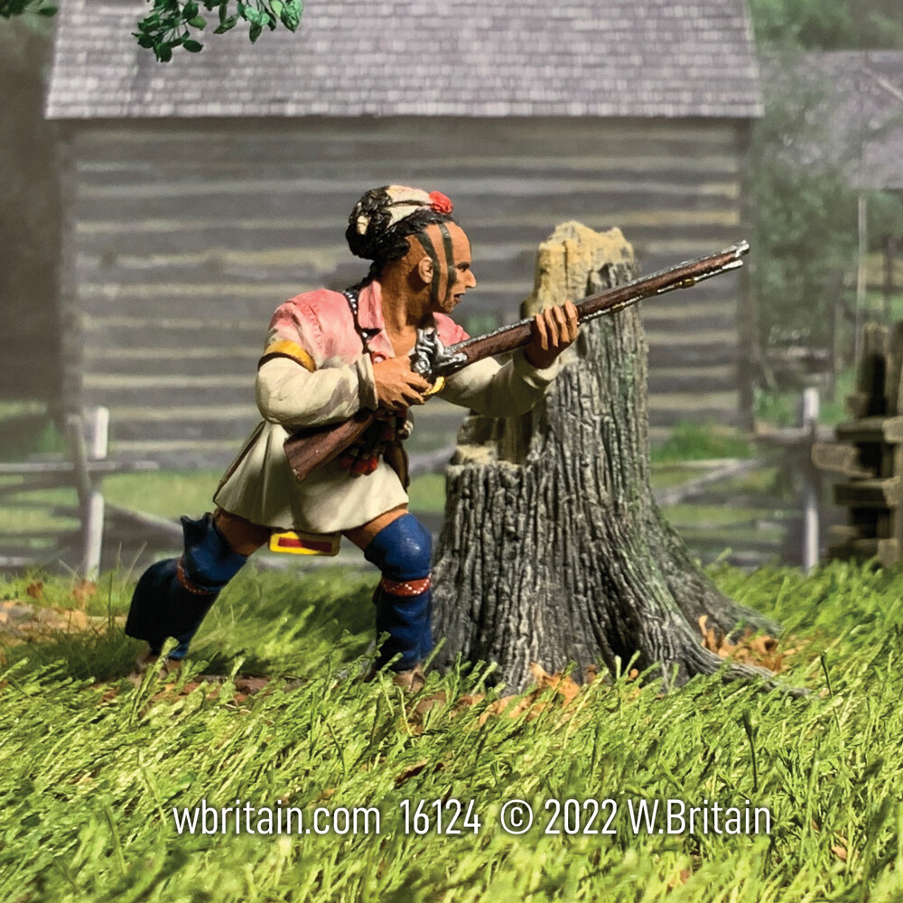 W.Britain 16125 Native Warrior Getting Ready to Fire From Behind Stump(Britains)