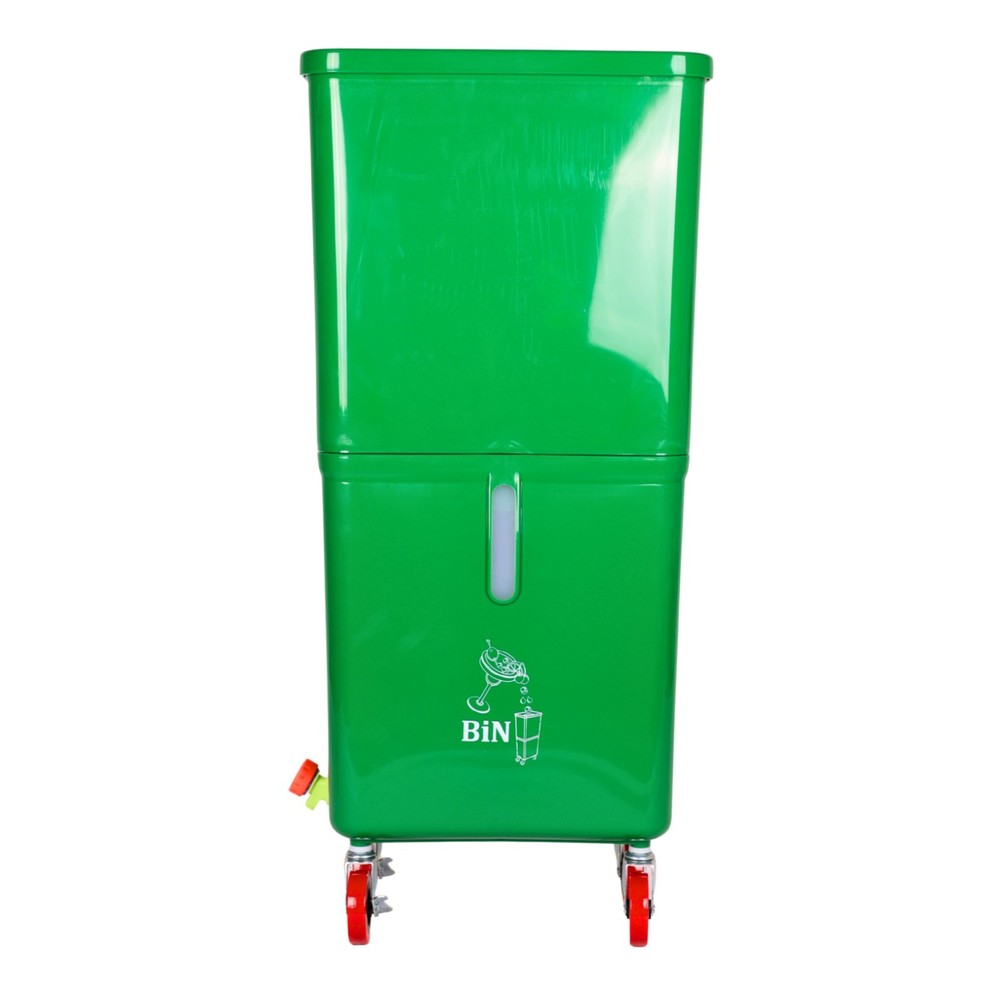 Green Drink Dump Bin w/ Wheels – Dual Compartment Liquid & Trash Disposal