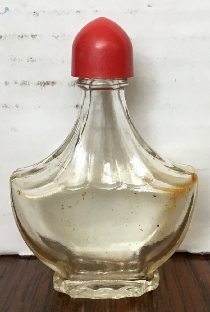 Clear Empty Perfume Bottle w/Red Screw on Lid 4 Embossed Bottom