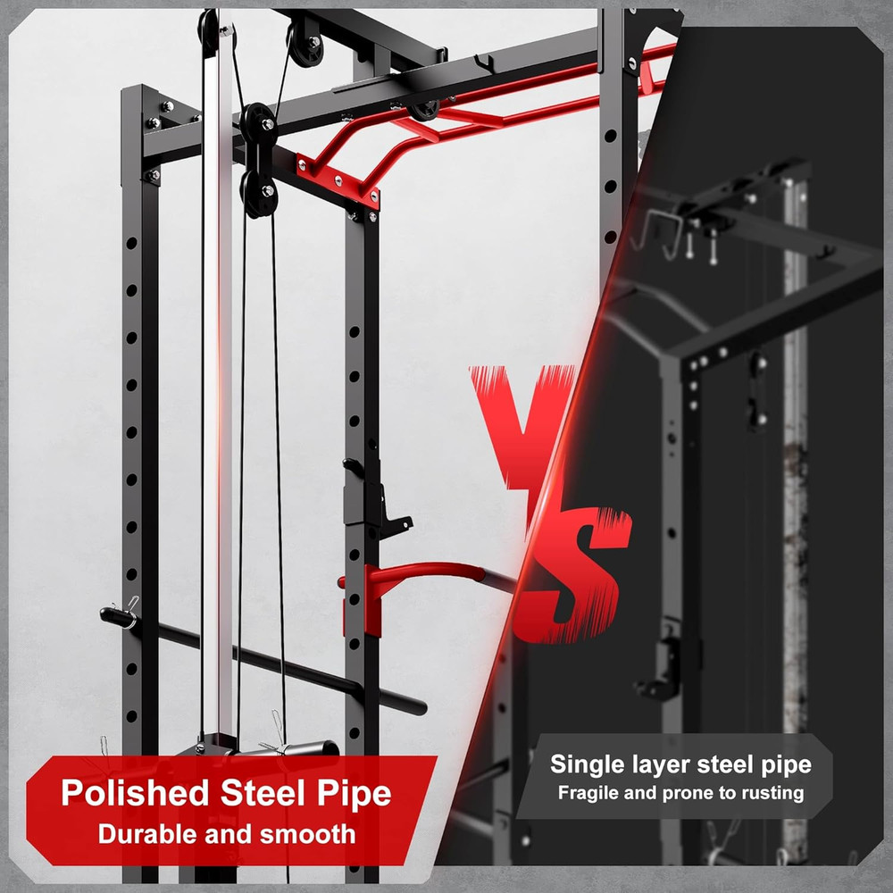 Power Cage, 2000LBS Multi-Function S11 Power Rack with LAT Pulldown, Squat Rack