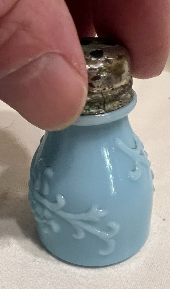 Victorian EAPG Blue Milk Glass Shaker Floral Pattern