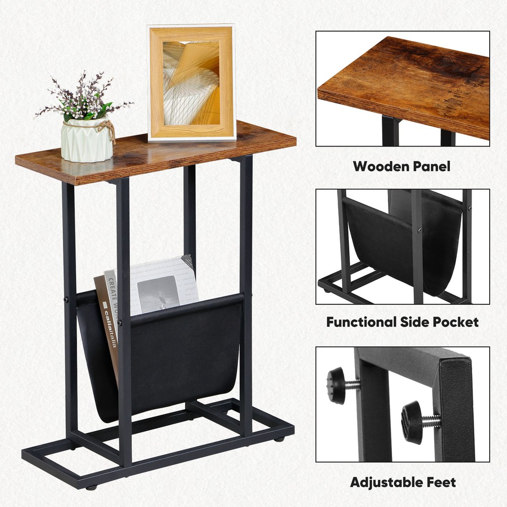 2PCS Narrow Sofa Side End Table Snack Bedside Table Storage Holder Rustic Brown