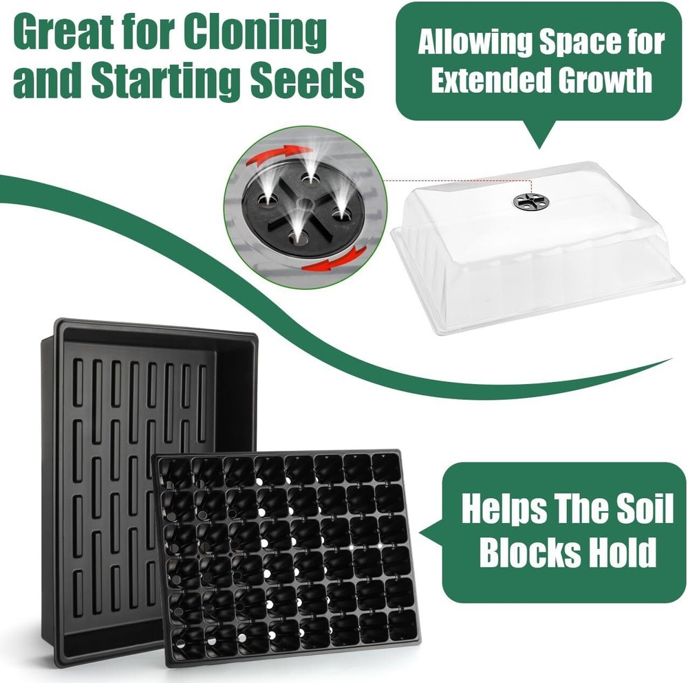 5-Pack No Drip Seed Starter Trays with 4" Humidity Dome - 240 Cells Deep Root Pl