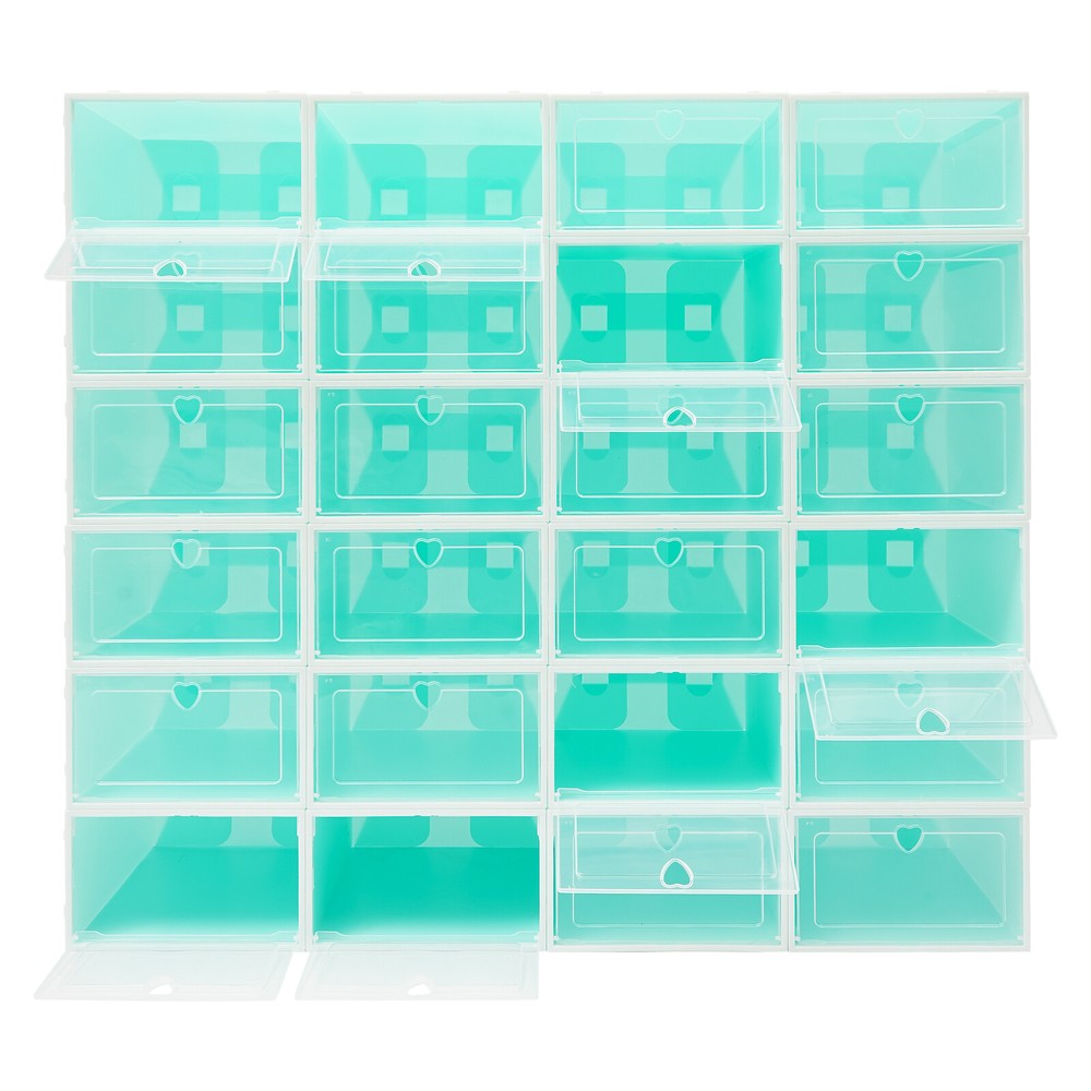 24PCS Stackable Shoe Storage Organizer Boxes with Clear Doors, 33×23×14 cm