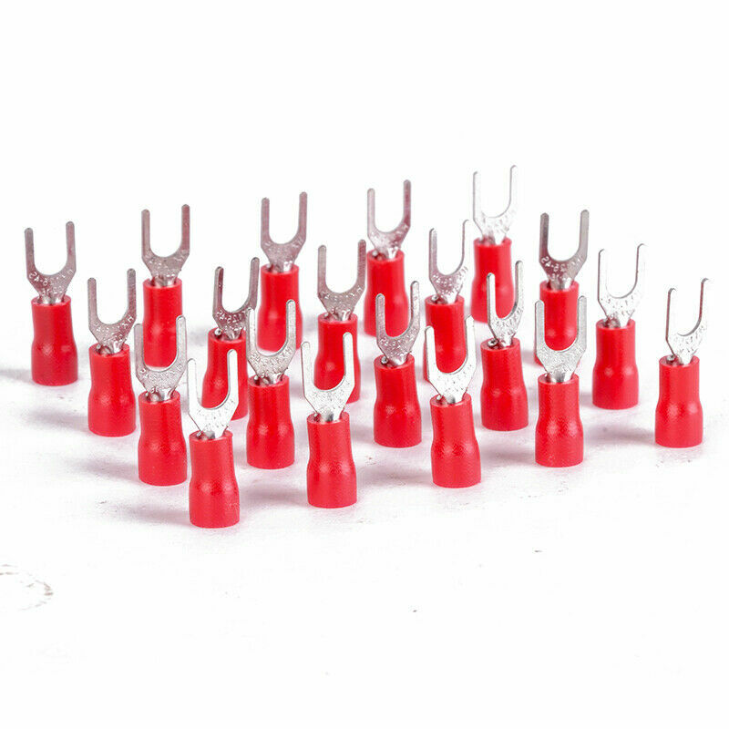 100pcs Red Insulated Spade Fork Connector Electrical Crimp Wire Terminals