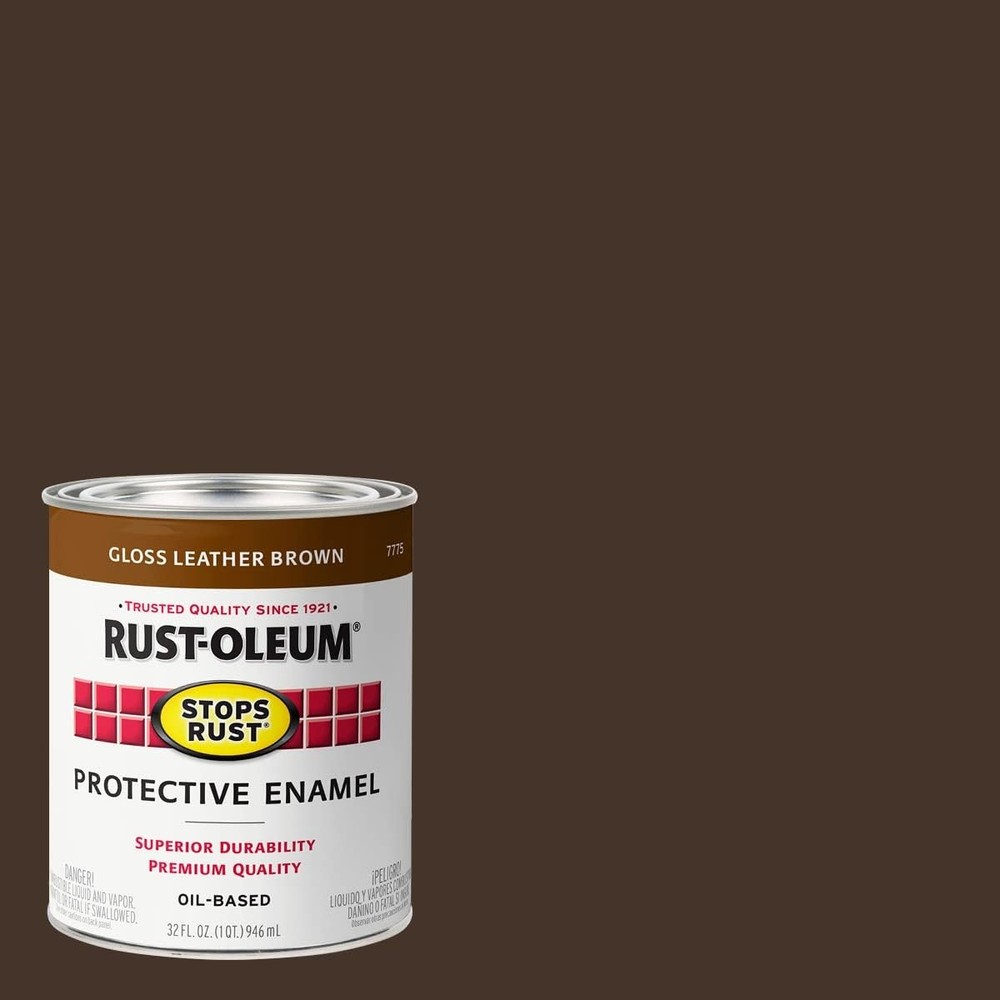 Rust-Oleum 7775502-2PK Stops Rust Brush On Paint, Quart, Gloss Leather Brown, (P