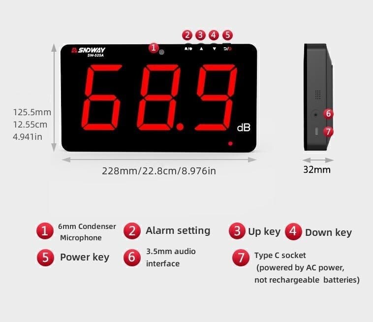 Modern 30-130dB Sound Level Meter - Alarm, Automatic Operation, USB-Powered