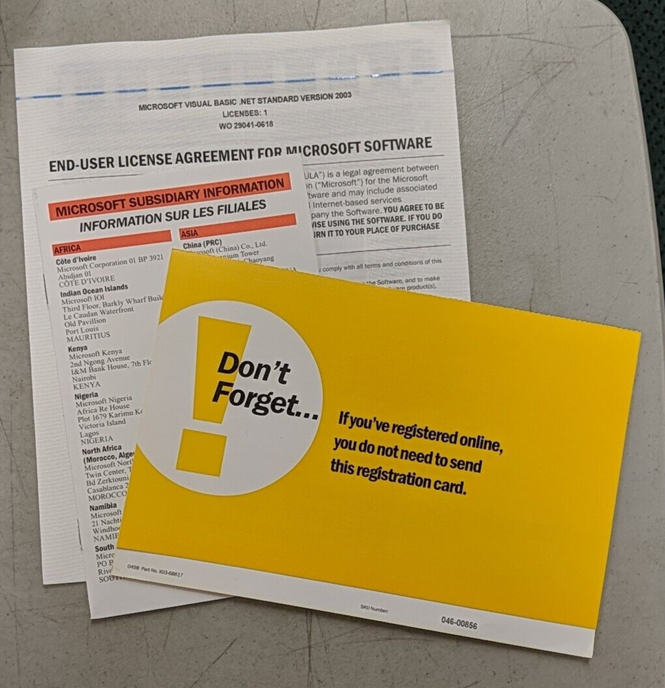 Microsoft Visual Basic .NET Standard 2003 Windows XP 2000