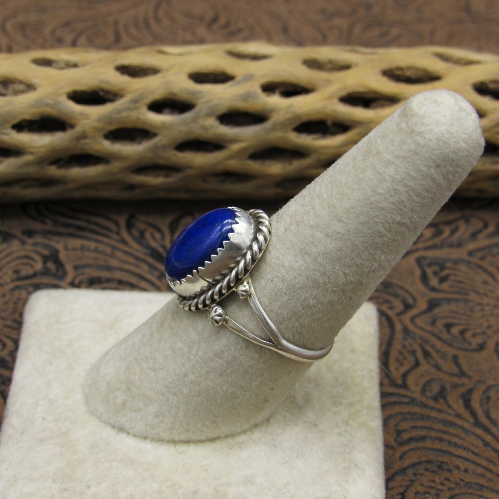 *Sterling Silver and Oval Lapis Ring Size 8.25
