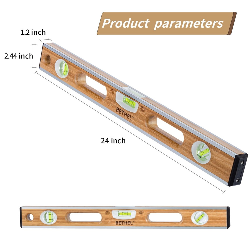 24-inch Bamboo Level, Mortar Adhesion Resistant Light Level, with Double Curv...