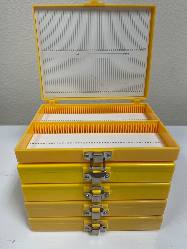 100- place microscope slide storage boxes, set of 5