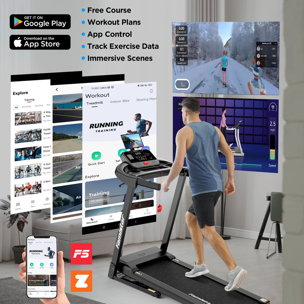 Compact Electric Folding Treadmill with Adjustable Incline and Bluetooth Connect