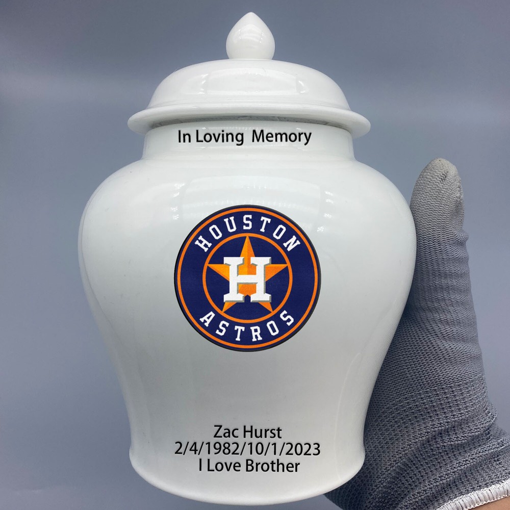 Ceramic Medium Urn for Houston Astros Baseball Theme, Custom Text