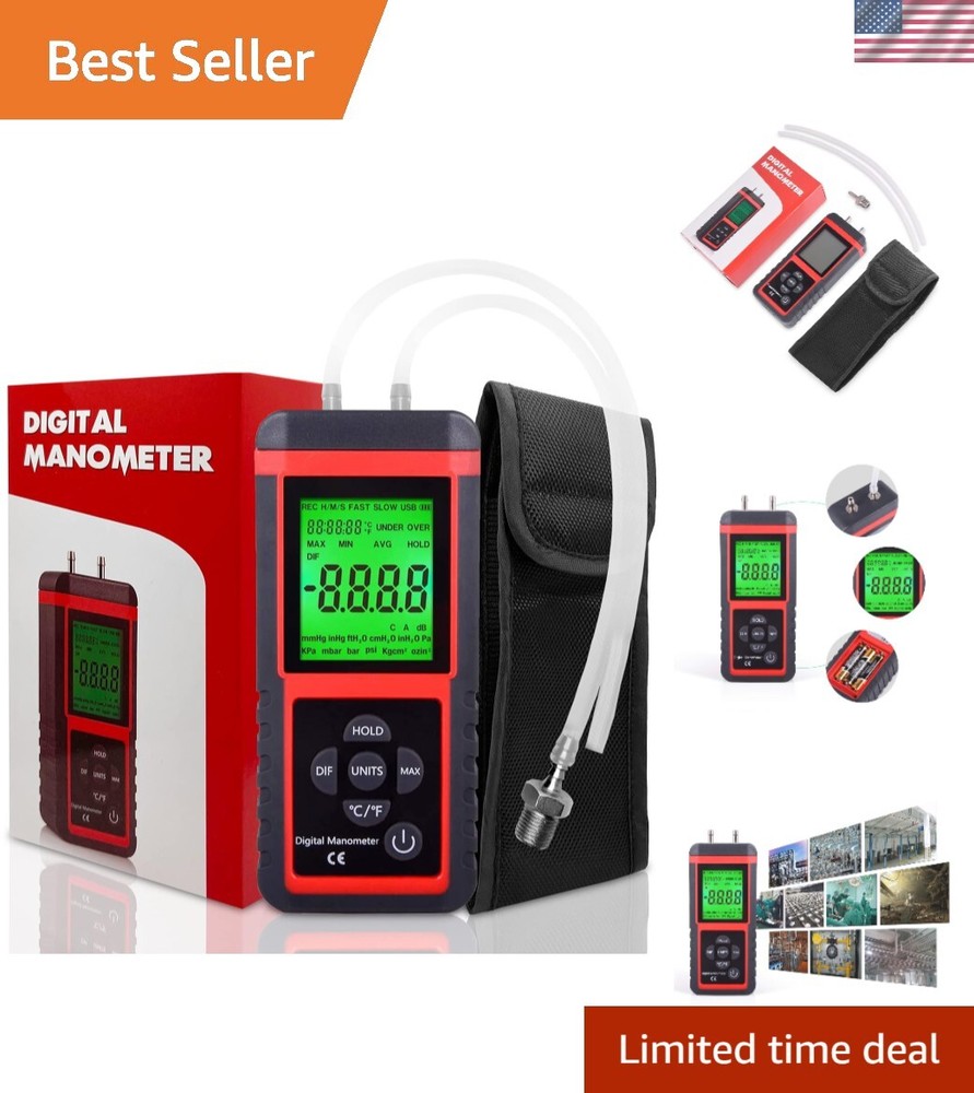 Advanced Digital Gas Pressure Tester with Multiple Units - Durable Rubber Design