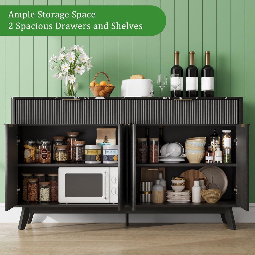 60'' Sideboard Buffet Storage Cabinet with 2 Drawers 4 Doors & Adjustable She...
