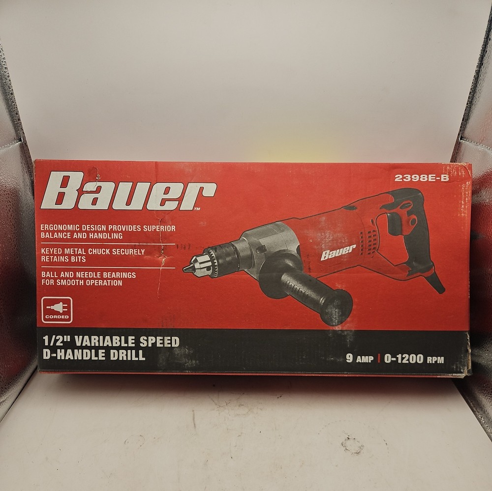 Bauer D-Handle Drill 9-amp 1/2” Variable Speed 2398E-B USED ONCE