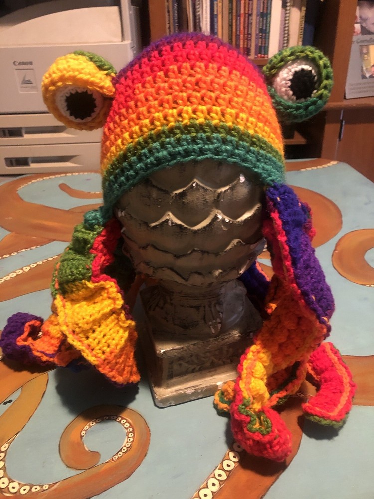 Kraken octopus crocheted hat Bold Multicolored