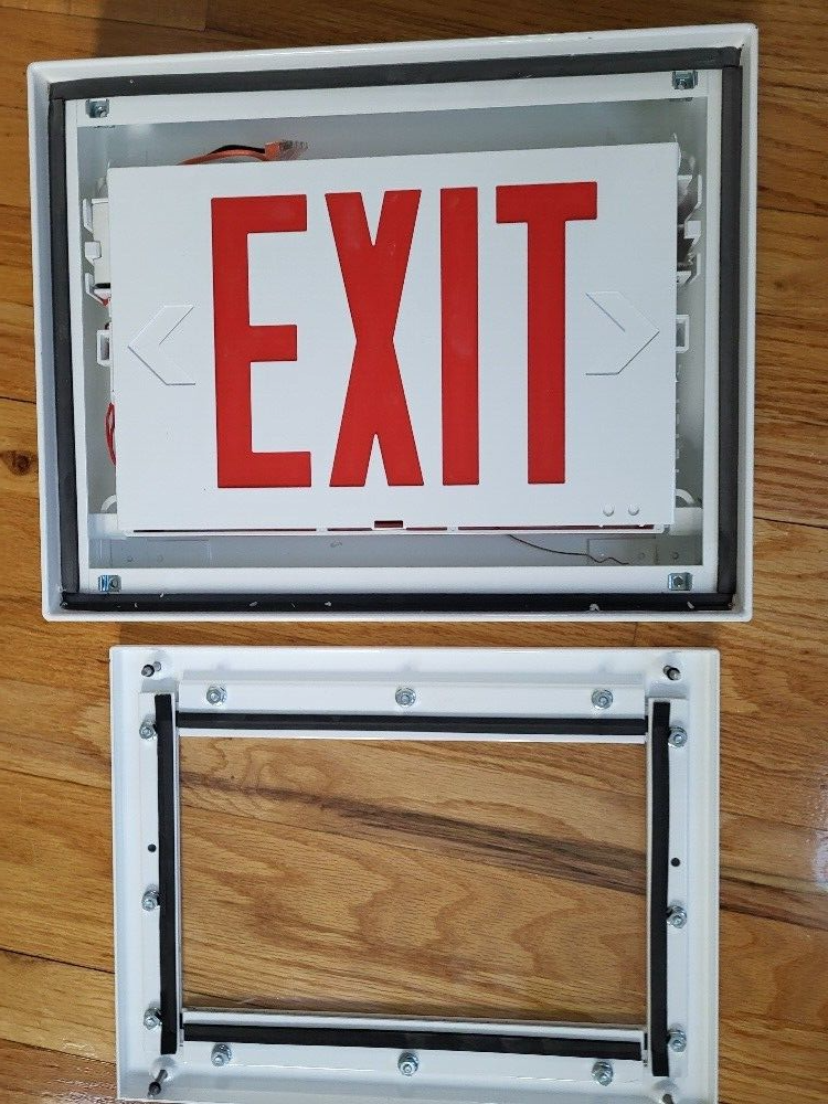 Kenall Exit Light Metal Box Wired "Correctional" White w/ Red Letters Untested