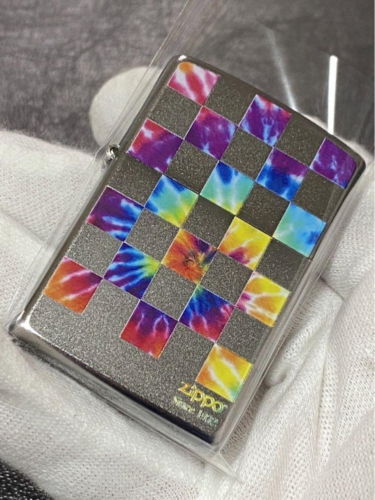 Zippo Plaid Gradient Color Silver Double Sided Processing Lighter Regular Japan