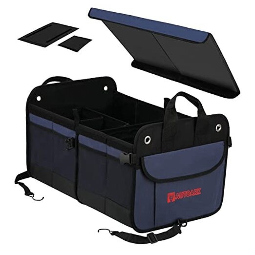 Multipurpose Car Trunk Organizer with Foldable Lid and Straps,Non Navy Blue