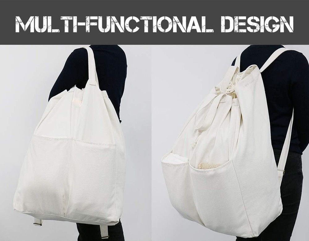 100% Breathable Cotton Canvas Laundry Backpack Bags with Drawstring Closure &...