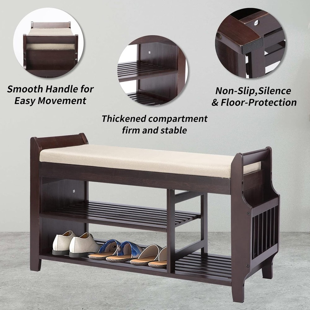Bamboo Entryway Shoe Bench with Drawer Large