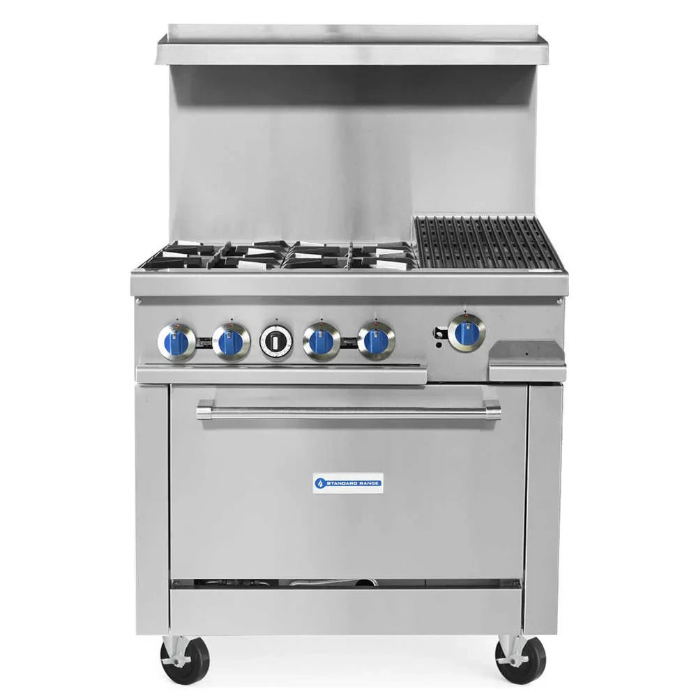 36" Range - 4 top burners + 12" charbroilers and 1 standard oven