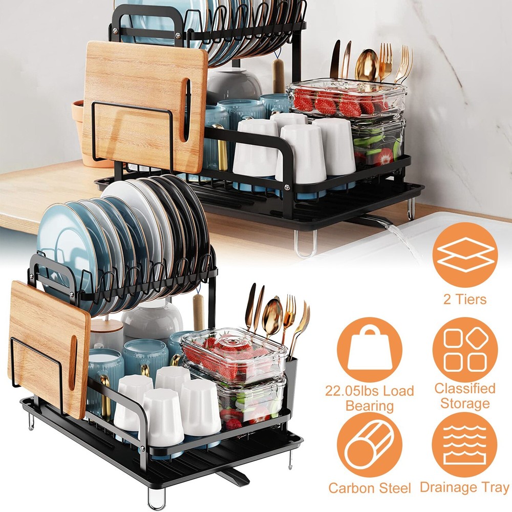 Dish Drying Rack -2 Tier Large Capacity Dish Rack-Dish Racks for Kitchen Counter