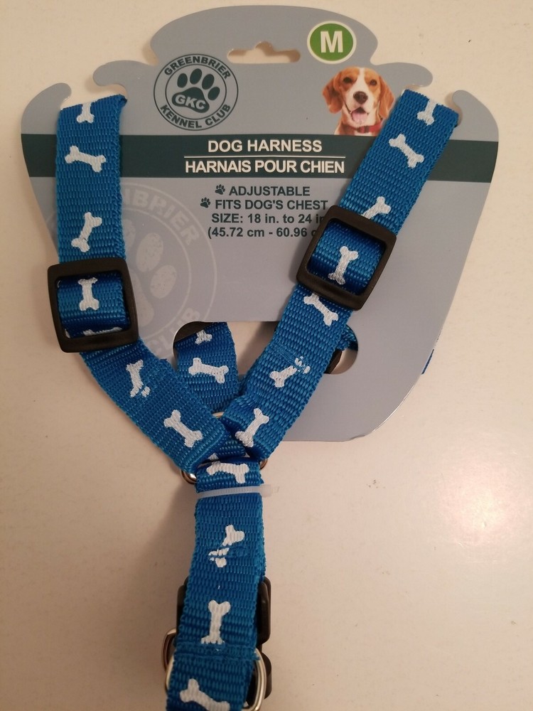 Dog Harness Size Medium Blue With White Bones