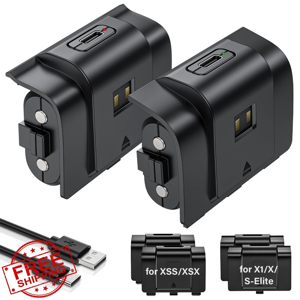 Rechargeable Controller Battery Pack Xbox 2x 4800mAh USB-C 4 Covers 2 Pack