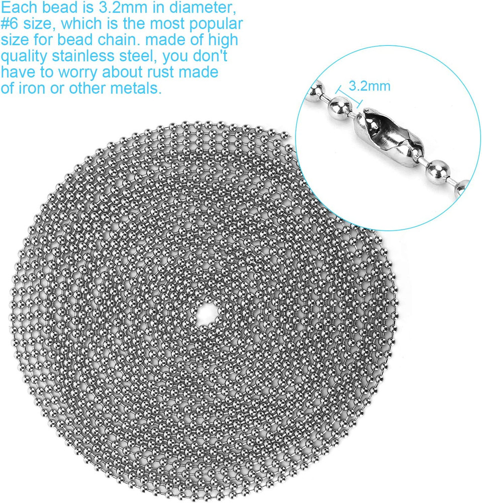 200 Inch Ceiling Fan Pull Chain, (Upgrade Rust Proof) 3.2Mm Beaded Pull Chains E