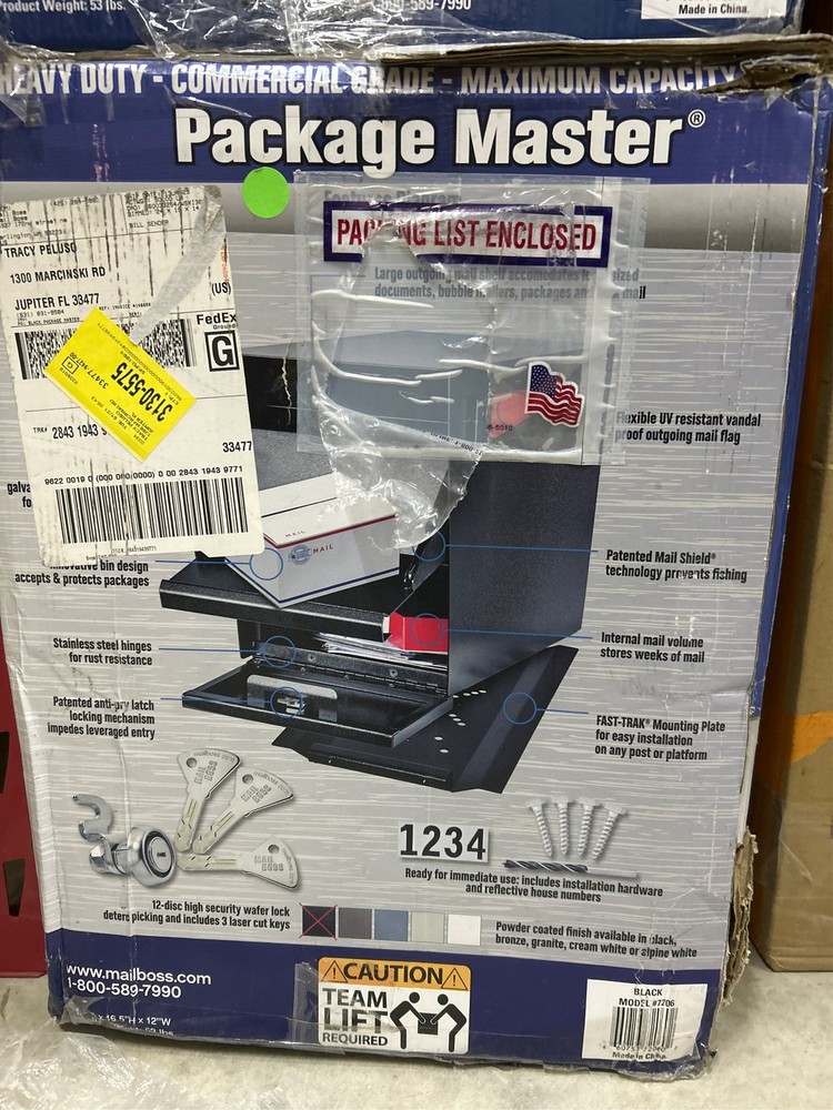 Mail Boss Package Master Modern Galvanized Steel Post Mount Black Locking Mailbo