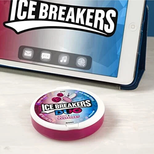 ICE BREAKERS DUO Raspberry fruit + Cool Sugar Free 1.3 oz Tins, 8 Count