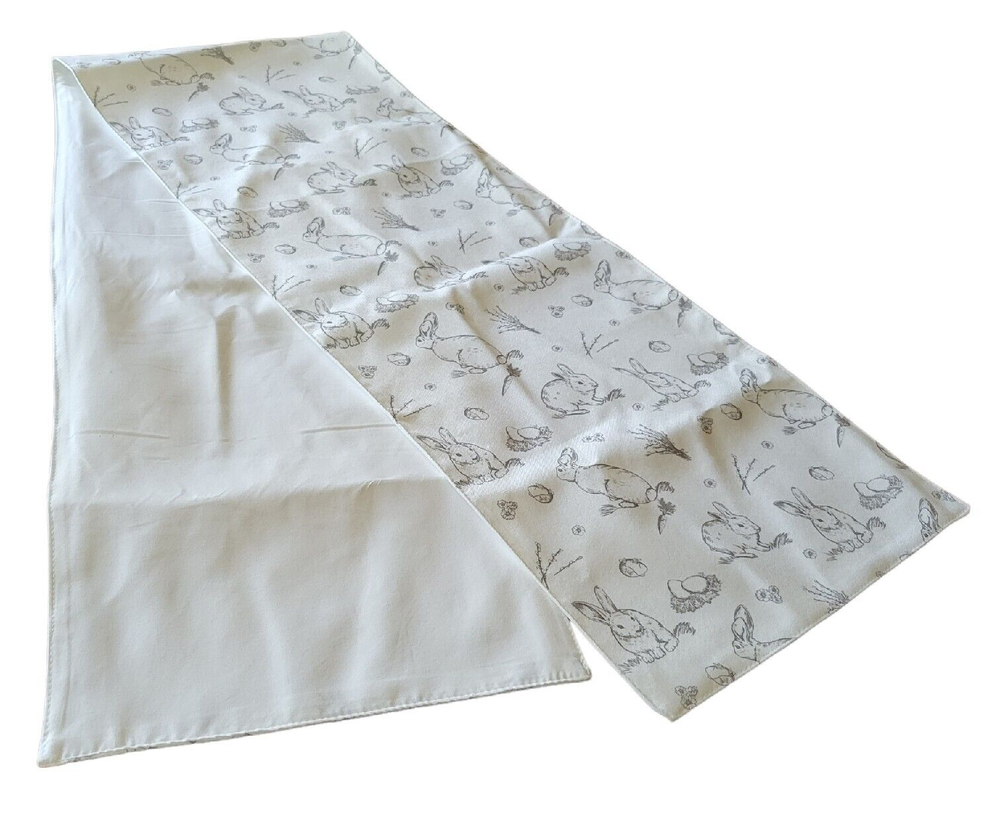 Fabric Rectangular Table Runner Gray Off White EASTER BUNNIES 70x12.5" Approx.