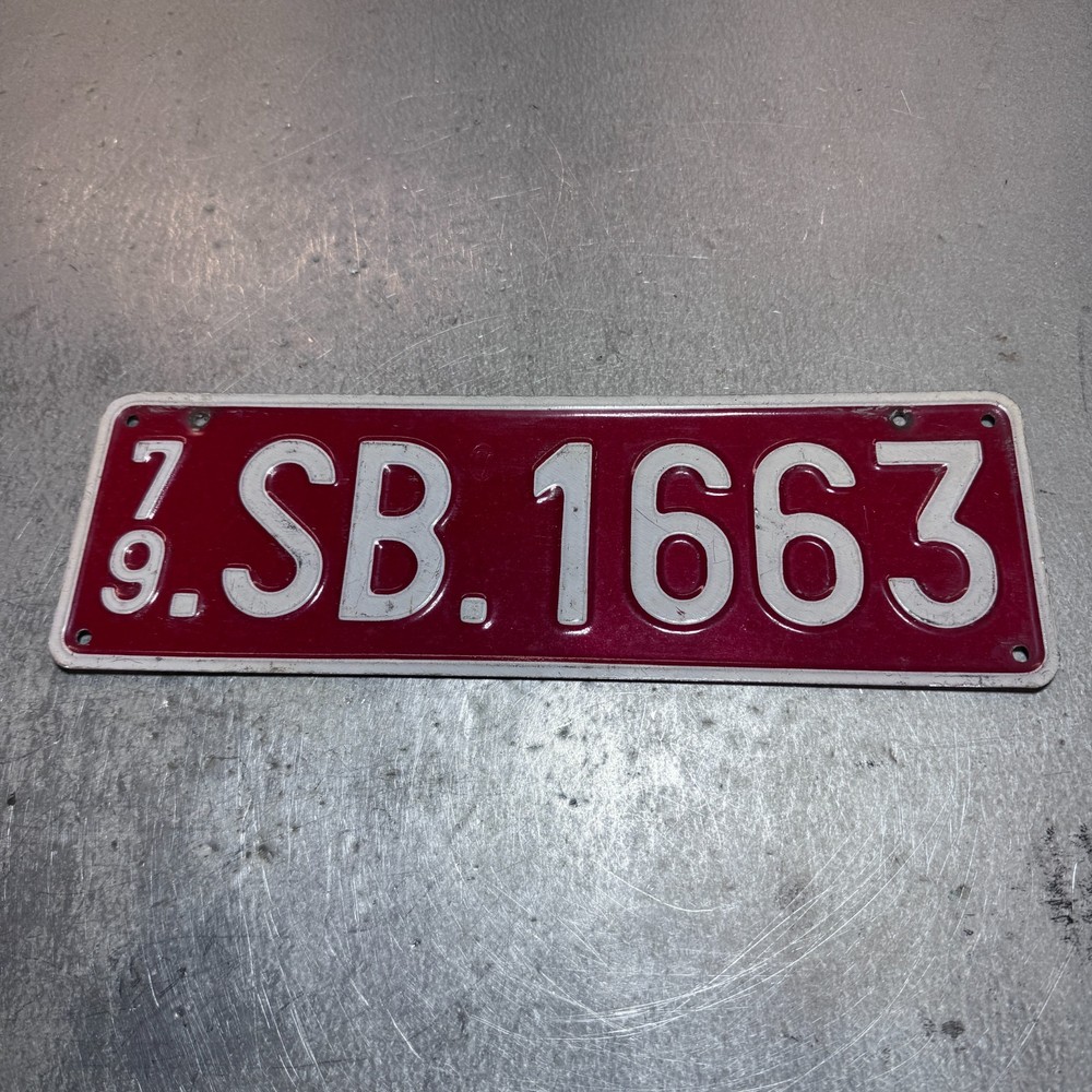 Original Belgium Red License Plate #SB 1663