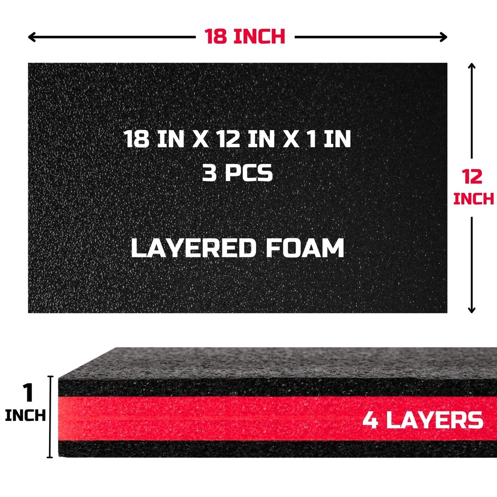 Tool Box Foam 3Pack 18x12x1 inch, Foam Inserts for Cases, Polyethylene Tool Foam