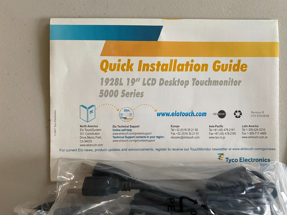 New Elo 1928L Desktop Touchmonitor 5000 Series Installation Guide / Accessories