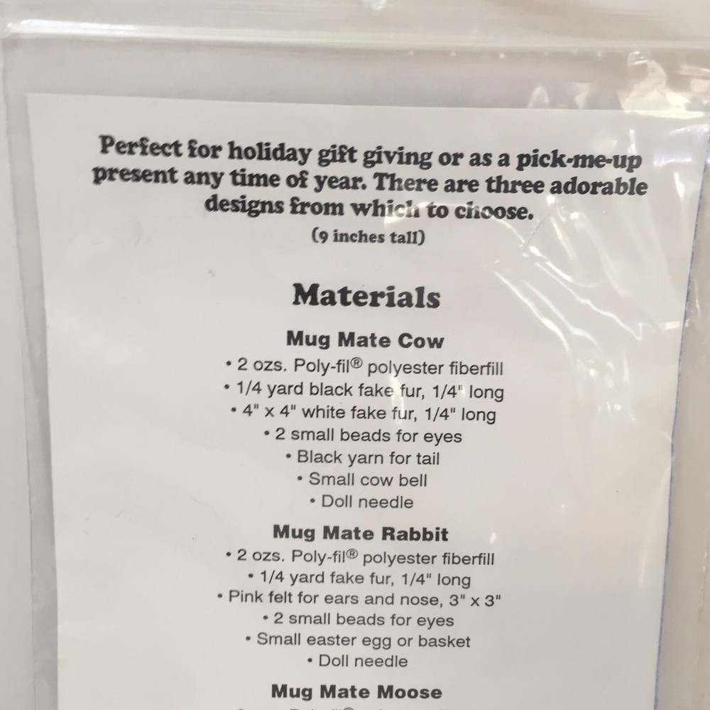 Mug Mates Pattern 9" Cow Rabbit Moose Fairfield