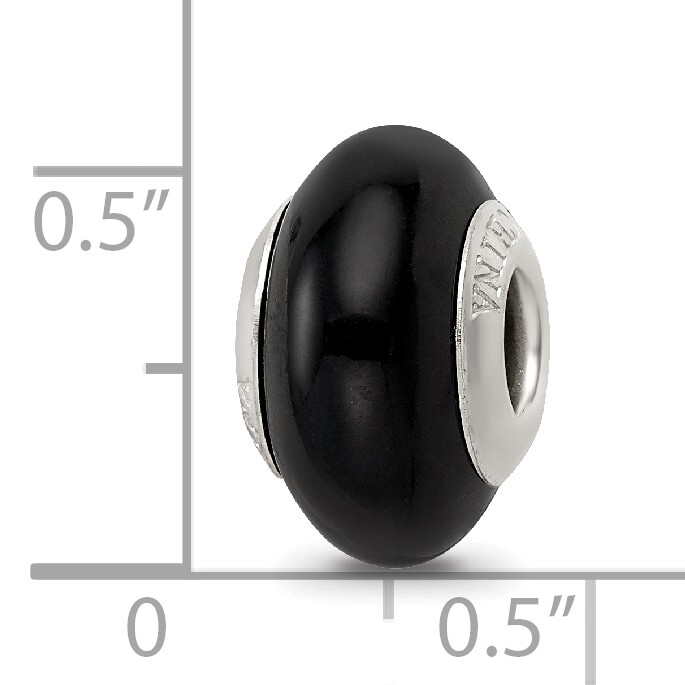 Silver Reflections Black Glass Bead QRS3218