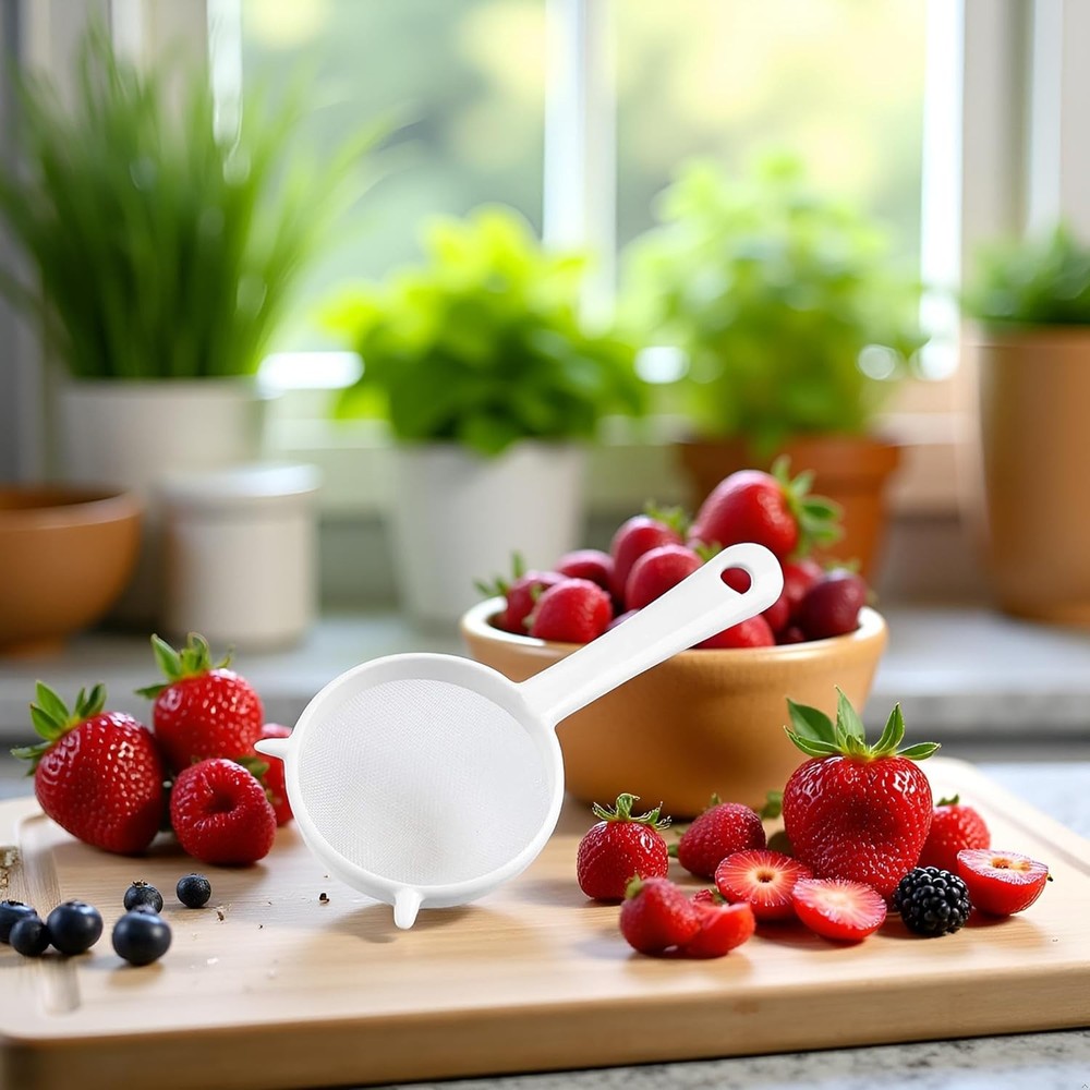 White Plastic Mesh Sieve Kitchen Sifter Strainer Colander With Handle