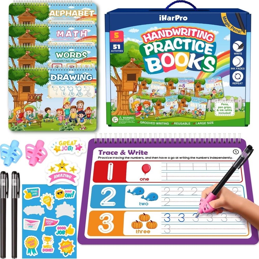 Magic Grooved Writing Practice for Kids, Reusable Grooved Handwriting Practic...