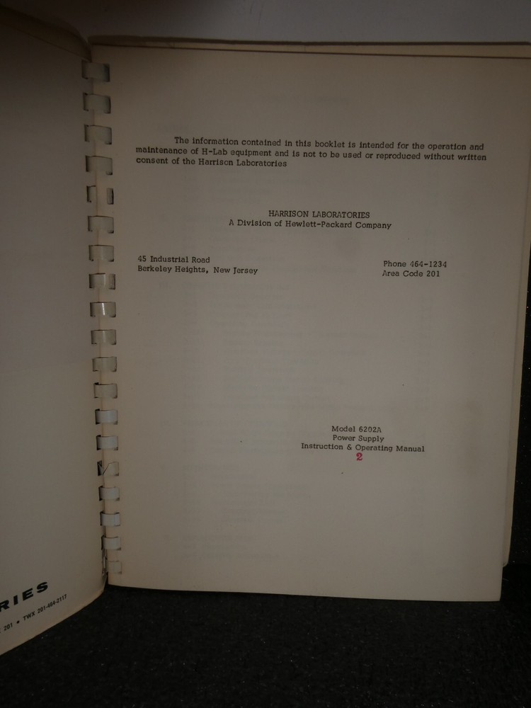 HP Model 6202A Power Supply Instruction & Operating Manual