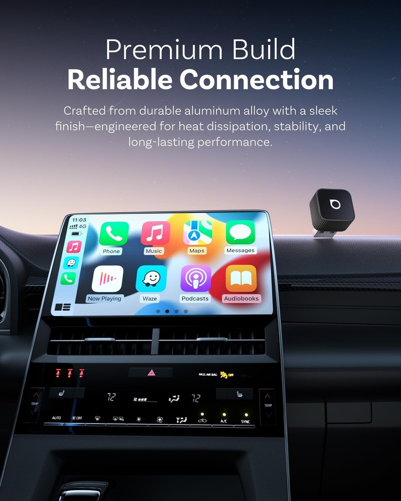 Ottocast Mini Cube 3.0 Wireless CarPlay & Android Auto Adapter USB A, Black