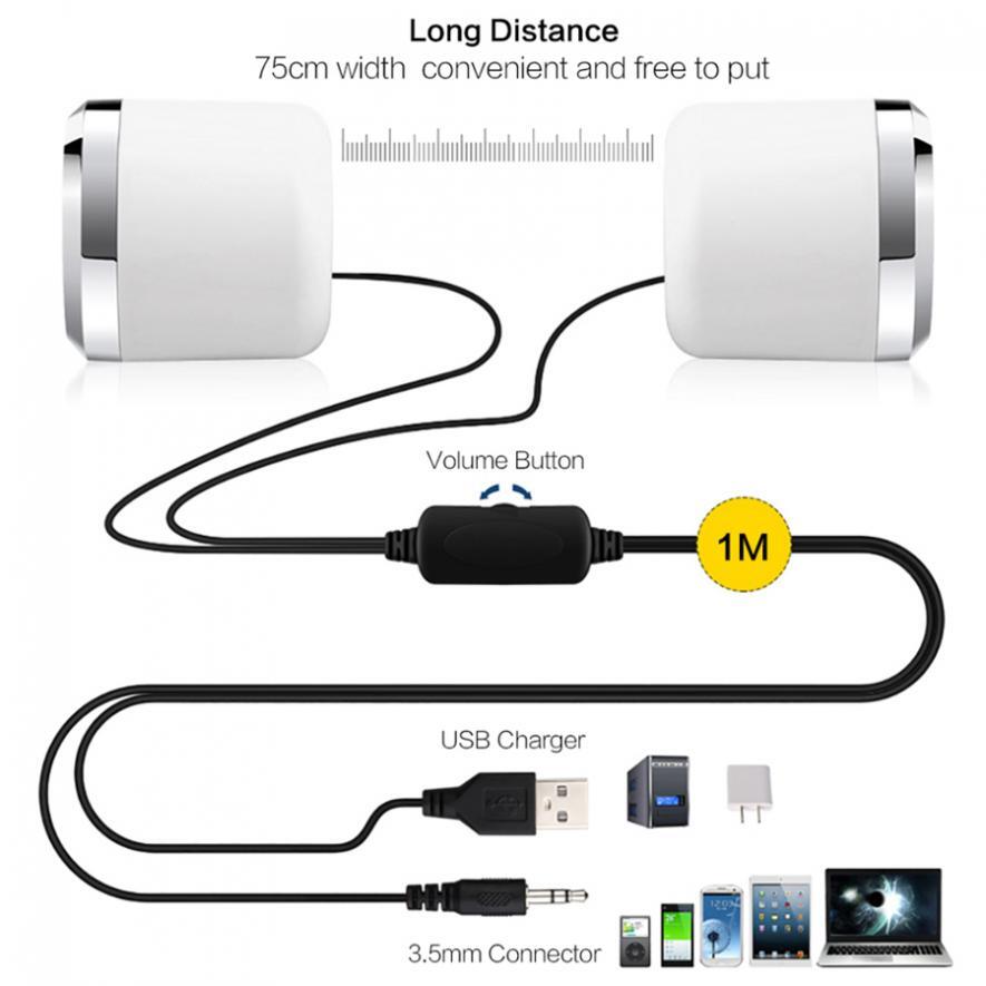 USB Computer Speaker 3.5mm Plug for Laptop Desktop MP3 Phone PC External Speaker