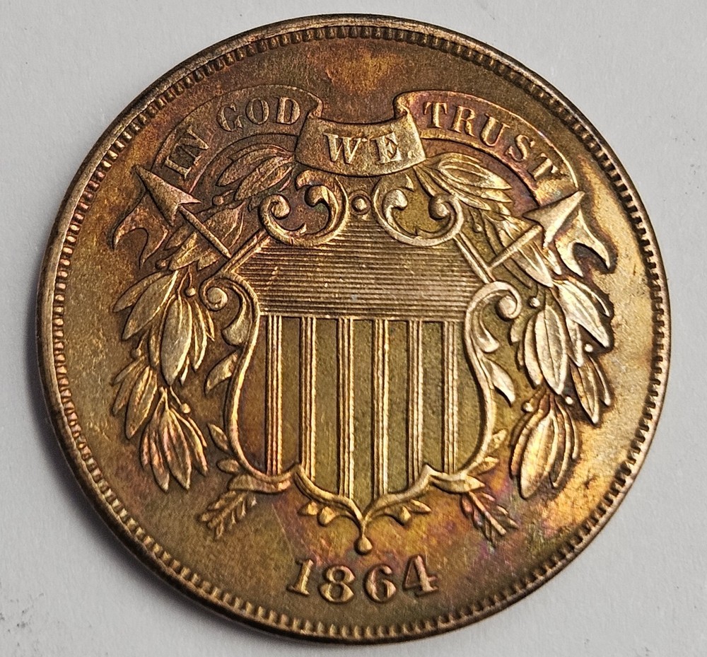 1864 2 Cent Large Motto EB *15% ROTATED* TONED